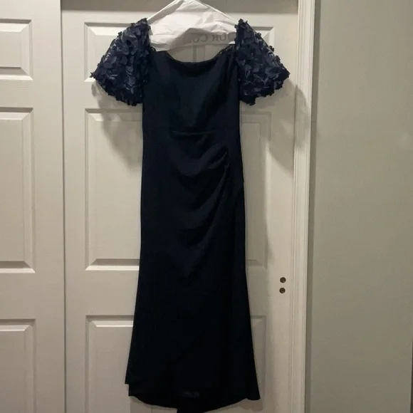 Xscape | Dresses | Xscape Blue Gown With Puff Cap Sleeves And Scoop Neck |  Poshmark